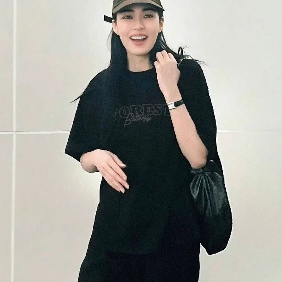 orm邝玲玲同款美式复古黑色短袖t恤女夏季装宽松酷飒风潮牌上衣服 - 图1