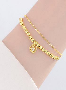 女925银转运珠双层爱心手链