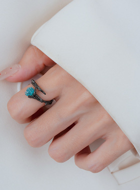 玫瑰荆棘戒指女个性开口食指戒