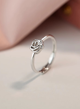 女925银时尚玫瑰花戒指小众设计