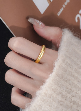 女925银食指戒拉丝微镶锆石戒指