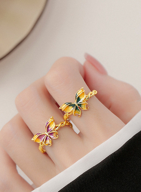 女925银冷淡风渐变色蝴蝶戒指