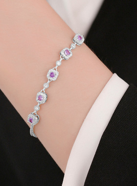 女925银气质紫色锆石方糖手链