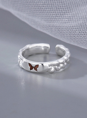 女925银冷淡风蝴蝶戒指食指指环
