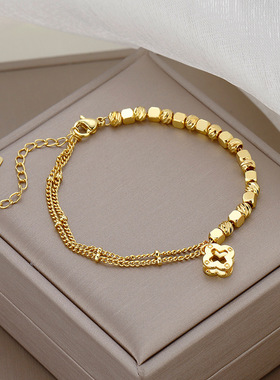 女925银轻奢碎金子四叶草手链