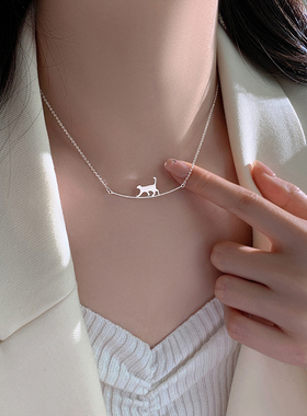 925银女冷淡风猫项链小众设计