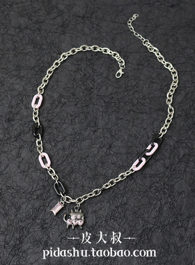 y2k猫咪吊坠锁骨链粉黑链条项链