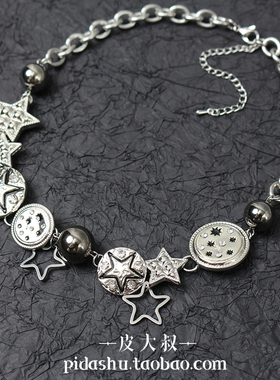 朋克纽扣星星项链辣妹重工锁骨链