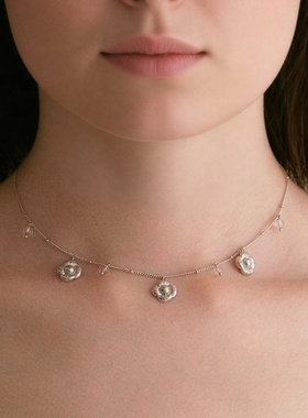 Star Ray“晚山茶呓语”拉丝山茶花白水晶925银项炼轻奢小众锁骨