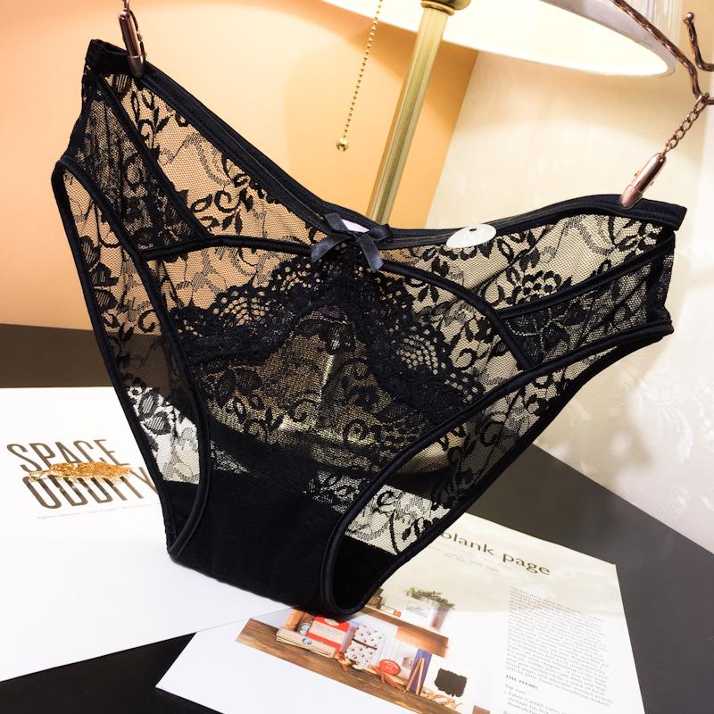 法式女士蕾丝镂空性感低腰迷人舒适透气女内裤网纱女三角裤棉裆 - 图0