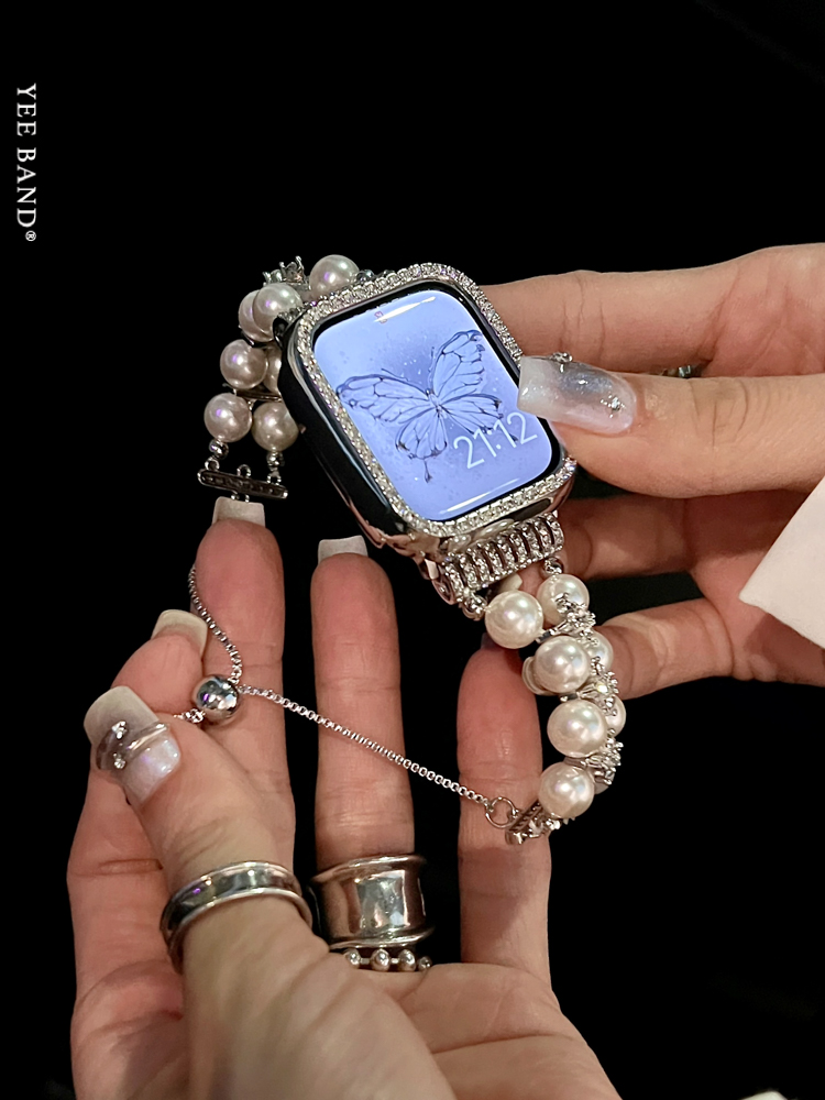 IAMYEE土星珍珠blingbling高级感表带Applewatch345678S9代iWatch - 图0