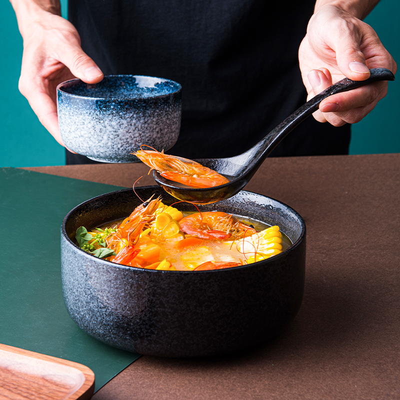 日式陶瓷复古汤碗沙拉碗餐具法海钵拉面碗大号浓汤碗家用大碗面碗 - 图1