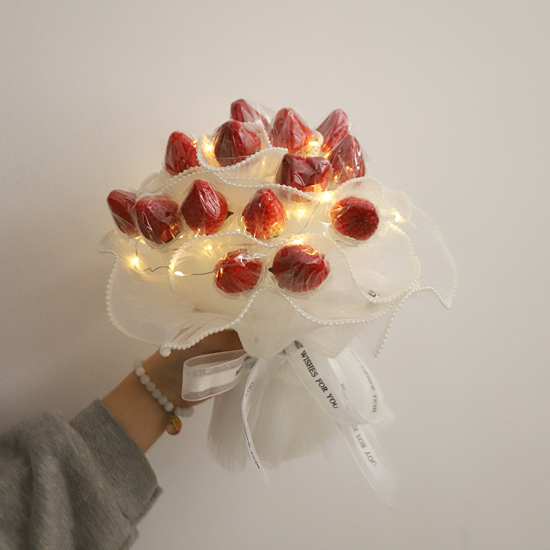 草莓花束包装材料包diy全套包装纸520羊羔毛花托手工 发光礼物