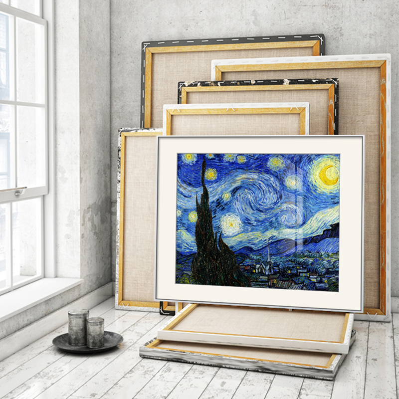 星空梵高装饰画印象派大师名画客厅挂画油画丰收罗纳河上的星夜 - 图0