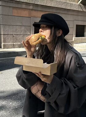 fever同款英伦风黑色小众贝雷帽子女秋冬显脸小羊毡帽毛呢画家帽