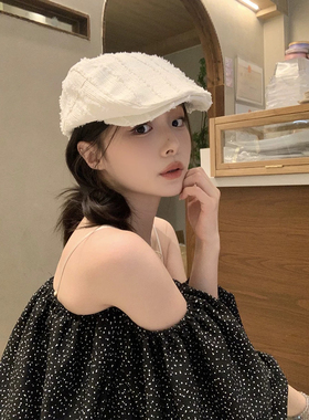 春夏季磨毛竖纹小众白色前进帽子女网红街头百搭反戴鸭舌帽鸭嘴帽