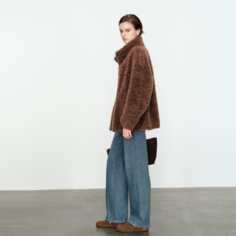 婉甸/格雷灰皮毛一体外套冬季新品H型女士外套1234O80DS4