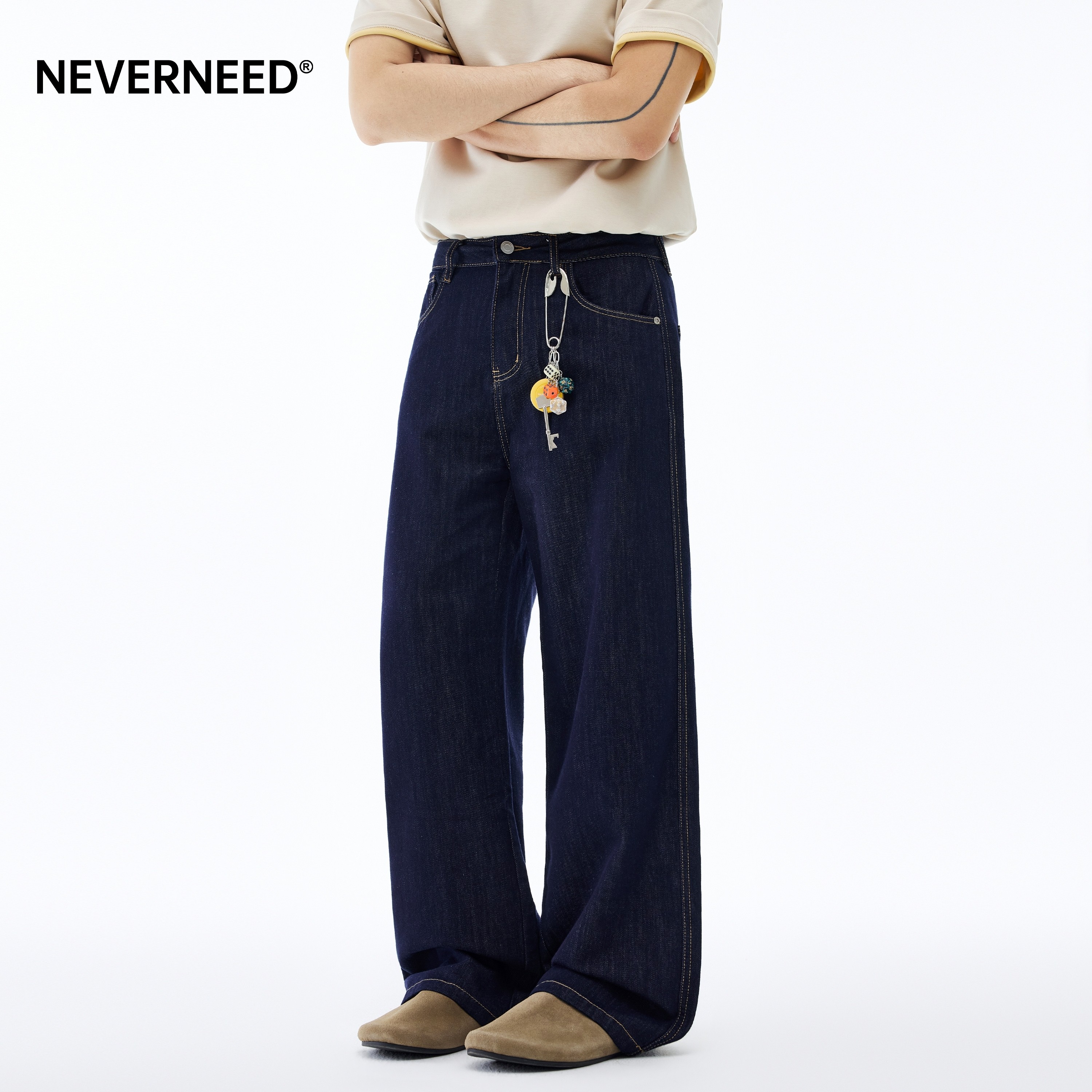 NEVERNEED原色天丝莱赛尔牛仔裤男春季美式潮牌cleanfit宽松A字裤,淘宝优惠券,粉丝福利购,淘宝优惠卷