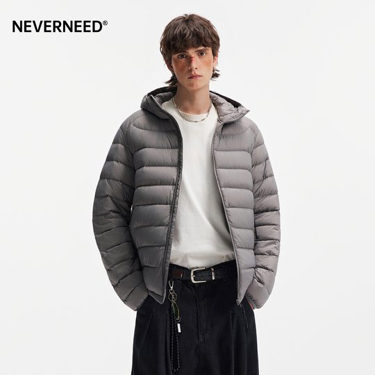 NEVERNEED排骨连帽羽绒服男女秋季美式潮牌轻薄防寒保暖情侣外套