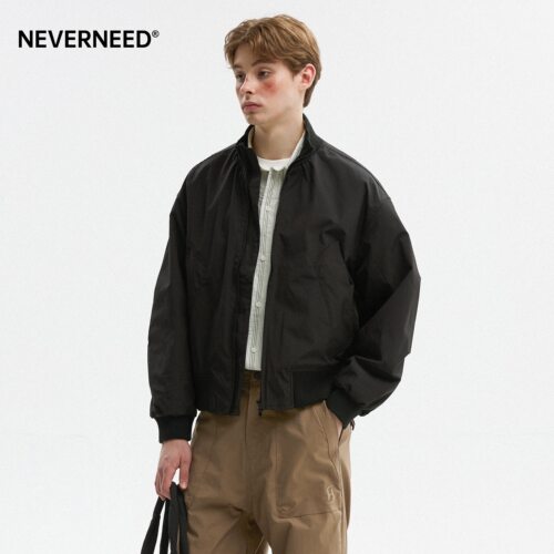NEVERNEED美式复古cleanfit短款MA1夹克男廓形bomber立领飞行外套 - 图1