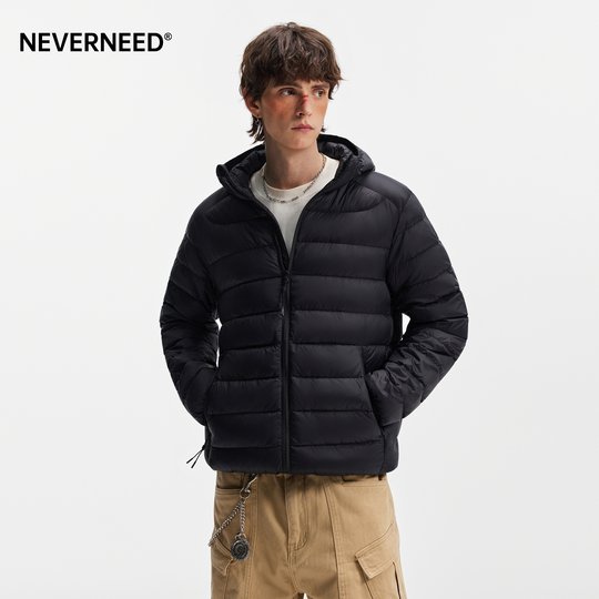 NEVERNEED排骨连帽羽绒服男女秋季美式潮牌轻薄防寒保暖情侣外套