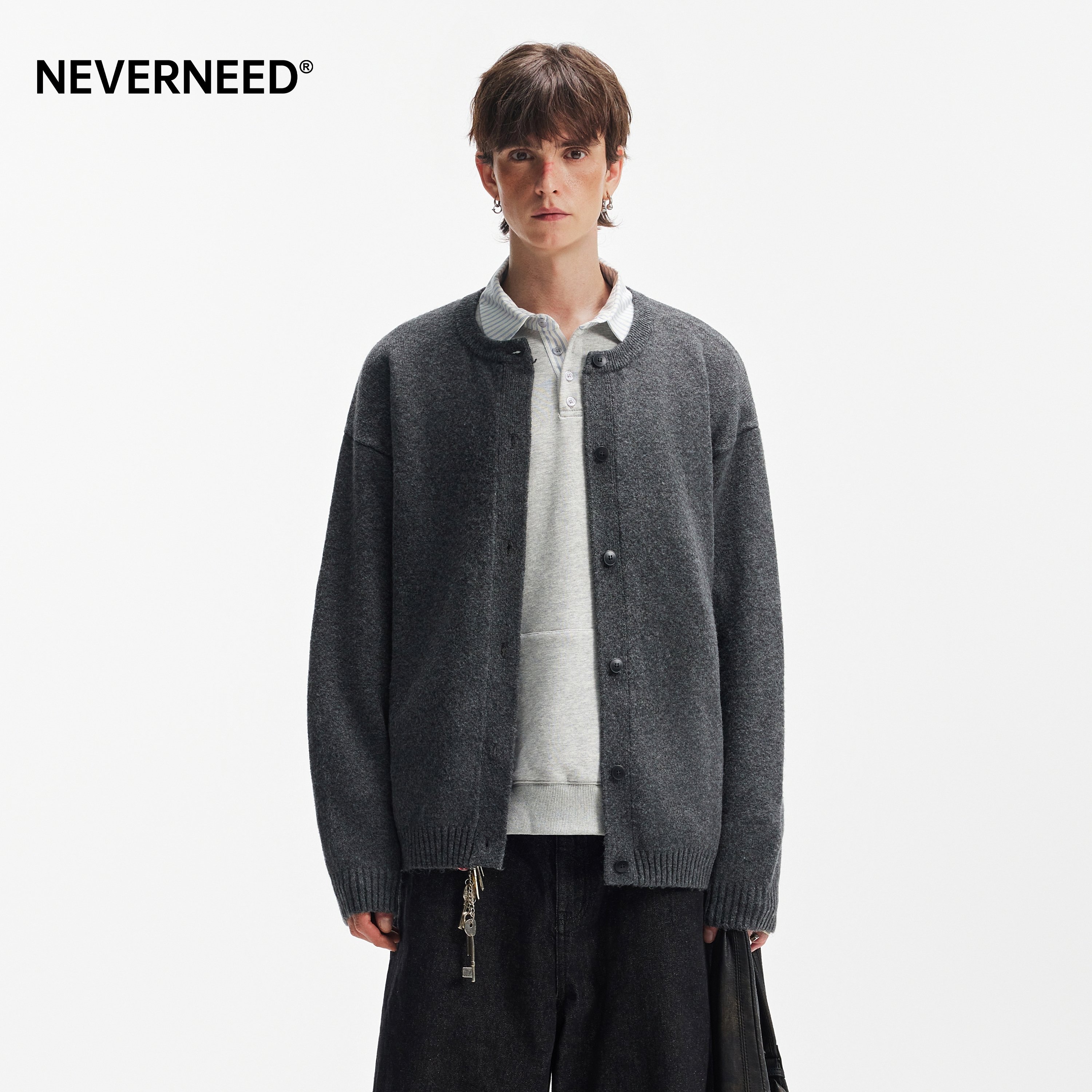 NEVERNEED含绵羊毛开衫圆领毛衣男女秋季美式慵懒风情侣针织外套,淘宝优惠券,粉丝福利购,淘宝优惠卷