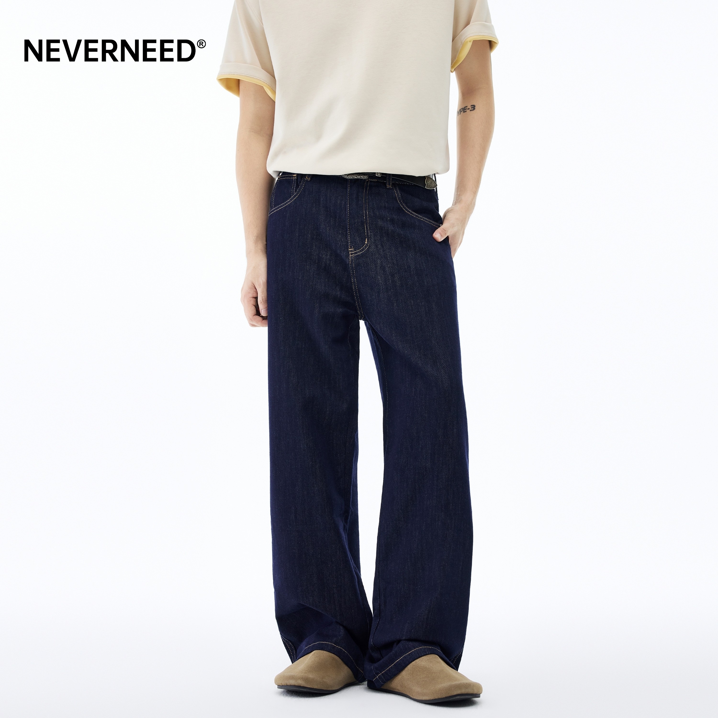 NEVERNEED原色天丝莱赛尔牛仔裤男春季美式潮牌cleanfit宽松A字裤,淘宝优惠券,粉丝福利购,淘宝优惠卷