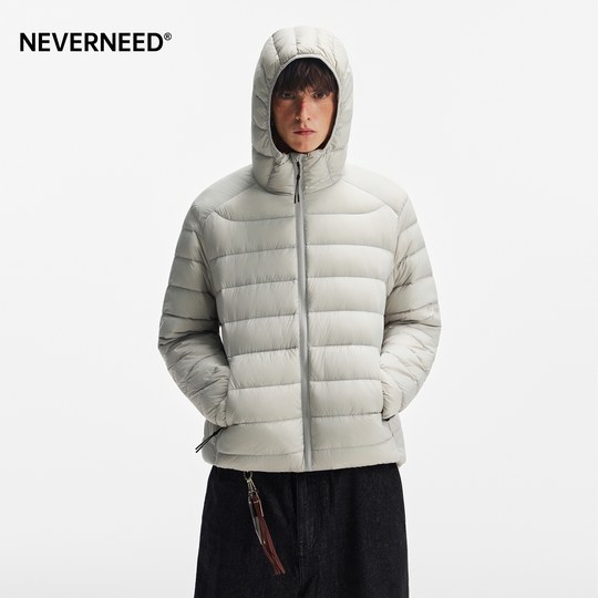 NEVERNEED排骨连帽羽绒服男女秋季美式潮牌轻薄防寒保暖情侣外套