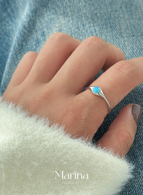 【深蓝海域】天然欧泊开口戒指通体s925纯银极简戒指冷淡风女