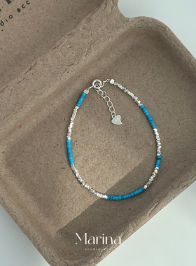 【岁岁平安】天然绿松石碎银手链 小众新中式复古通体925纯银手串