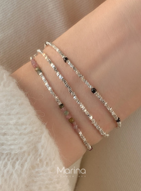 黑玛瑙碎银子手链碧玺手串