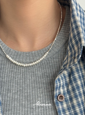 天然珍珠细款碎银子项链 通体s925纯银手工串珠锁骨链小众高级感