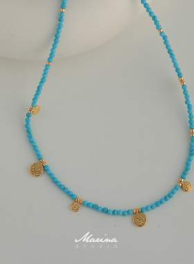 绿松石串珠项链choker蓝色