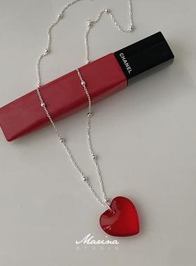 Marina｜红色爱心吊坠毛衣链 s925纯银小众韩国银饰项链女叠戴