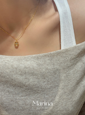 超bling天然星芒白水晶吊坠方糖项链 通体s925纯银镀金锁骨链颈链