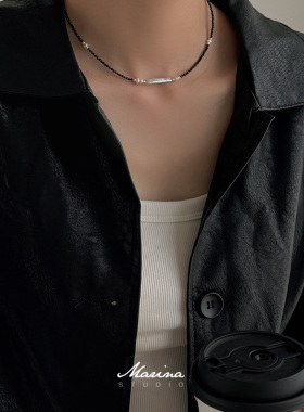 小众天然珍珠黑晶石项链