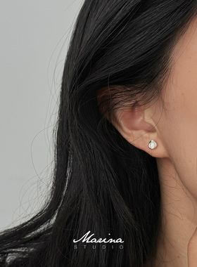 小众火彩欧泊石耳钉 通体s925纯银耳饰睡觉不用摘小巧精致养耳洞