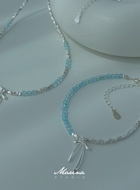 925银托帕石串珠蝴蝶结项链