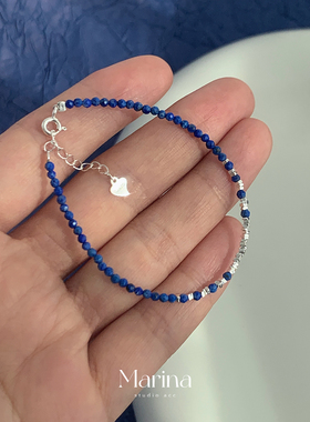 通体s925纯银【蓝调星辰】天然青金石手串 细如手绳存在感max手链