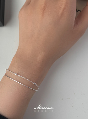 极细双层蛇骨叠戴手链s925纯银