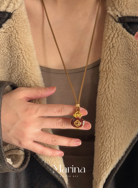 双面红色珐琅彩小福袋项链滴油锆石貔貅毛衣链轻奢高级感女小众