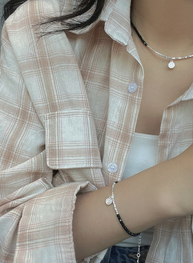 925纯银笑脸黑晶石碎银子项链