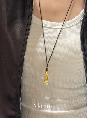 实心碎冰冰【四方来财】小方砖蜡绳长款项链新中式小红书爆款