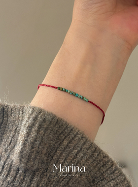 诸事皆宜｜极简主义天然绿松石叠戴极细小红绳新中式编织手链男女