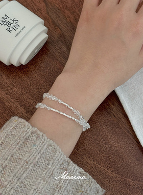 超闪天然白水晶碎银子双圈手串手链 通体s925纯银赫尔基蒙闪灵钻