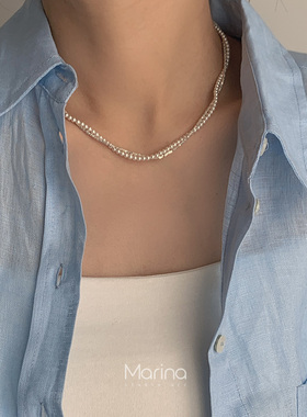 S925银双层缠绕碎银多股珍珠项链