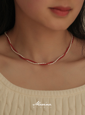 天然小米珠红玛瑙双层项链