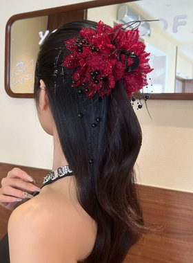 亮片花朵抓夹女显发量高级感时尚百搭大号鲨鱼夹头饰后脑勺发夹女