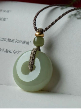 和田色平安扣吊坠男女款玉石挂件饰品项链百搭挂绳项链送礼