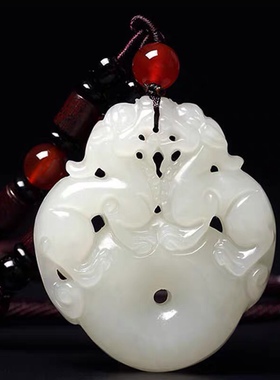 和田色玉双貔貅玉吊坠男女款事事平安扣玉坠情侣挂件双面雕刻玉佩